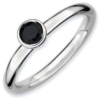 Picture of Silver Ring 4 mm High Set Round Created Sapphire Stone