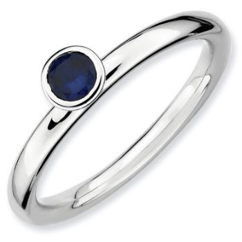 Picture of Silver Ring 4 mm High Set Round Created Sapphire Stone