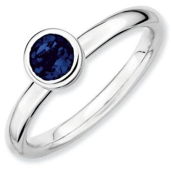 Picture of Silver Ring 5 mm Low Set Round Created Sapphire Stone