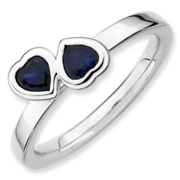 Picture of Silver Ring 2 Heart Created Sapphire Stones