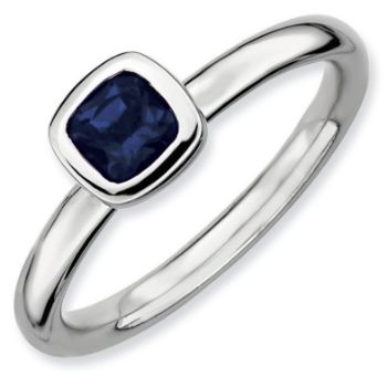 Picture of Silver Ring 1 Cushion-Cut Created Sapphire Stone