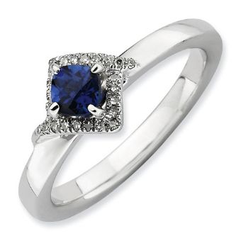 Picture of Silver Ring Cushion-Cut Created Sapphire Stone