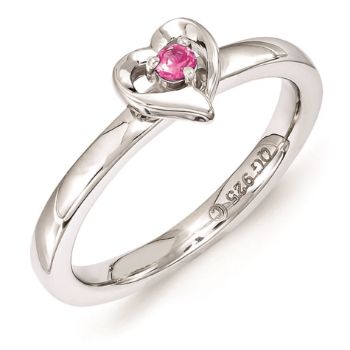 Picture of Silver Heart Ring Created Pink Sapphire