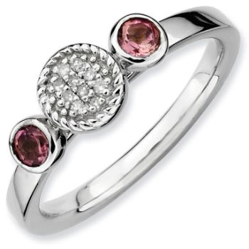 Picture of Silver Ring 2 Round Pink Tourmaline & diamond stones