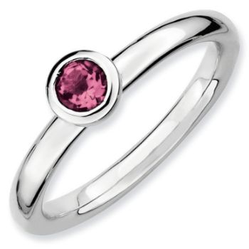 Picture of Silver Ring Low set 4 mm Round Pink Tourmaline