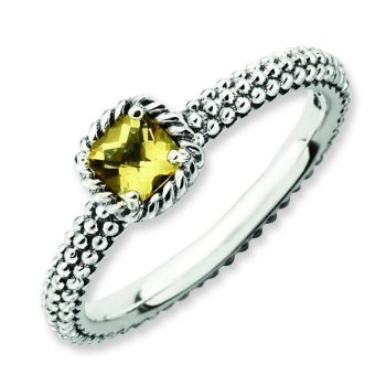 Picture of Silver Checker-cut Citrine Antiqued Ring Citrine Stone