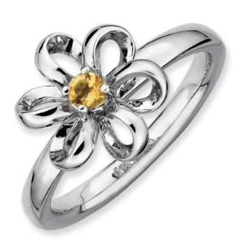 Picture of Sterling Silver Flower Ring Citrine Stone