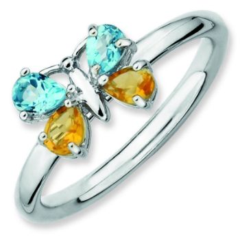 Picture of Silver Butterfly Ring Citrine & Blue Topaz Stones