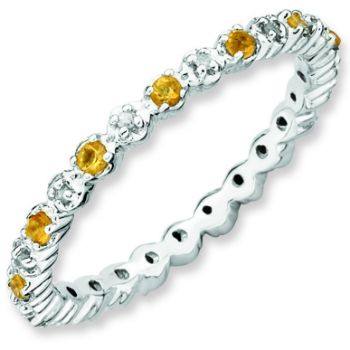 Picture of Sterling Silver Ring Citrine & Diamond Stones
