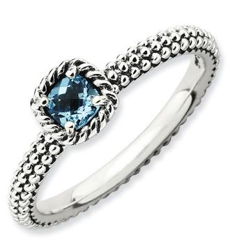 Picture of Silver Ring Checker-Cut Blue Topaz stone Antiqued