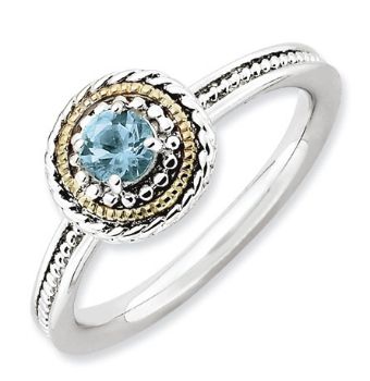 Picture of Silver Ring Blue Topaz stone 14K Gold accent