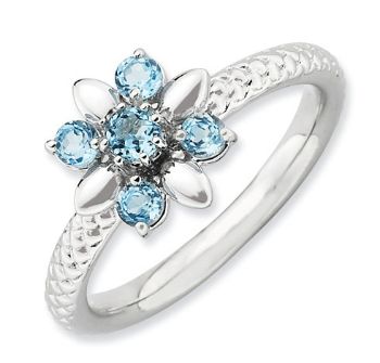 Picture of Sterling Silver Flower Ring Blue Topaz stones
