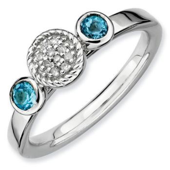 Picture of Silver Ring Round Shaped Blue Topaz & Diamond stones