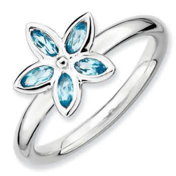 Picture of Silver Flower Ring Marquise Shaped Blue Topaz stones