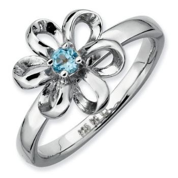 Picture of Silver Flower Ring Blue Topaz stone
