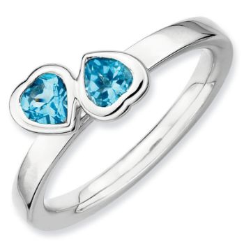 Picture of Silver Ring 2 Heart Shaped Blue Topaz stones