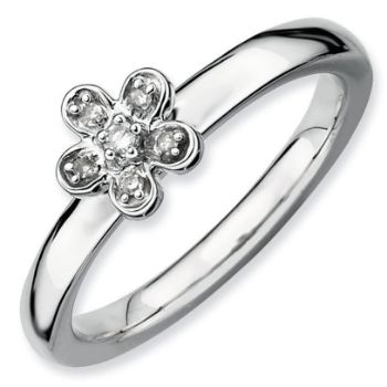 Picture of Silver Stackable Flower Diamond Ring