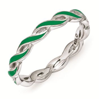 Picture of Sterling Silver Stackable Ring Green Enamel