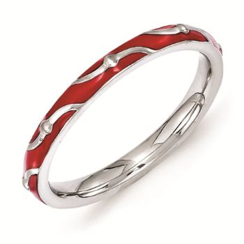 Picture of Sterling Silver Stackable Ring Red Enamel