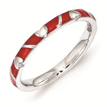 Picture of Sterling Silver Stackable Ring Red Enamel