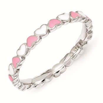 Picture of Sterling Silver Stackable Ring Pink & White Enamel