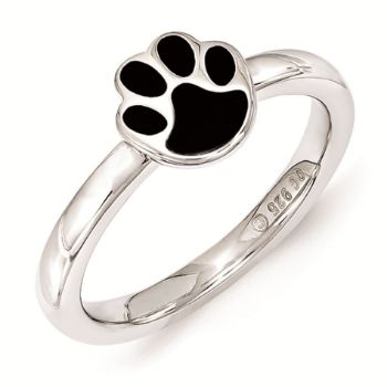 Picture of Silver Ring Paw Print  Black Enameled