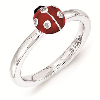 Picture of Silver Lady Bug Ring Red & Black Enameled