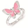 Picture of Silver Butterfly Ring Pink Enameled White CZ