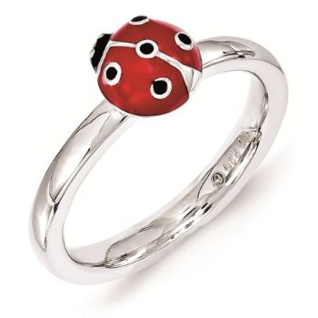 Picture of Silver Lady Bug Ring Red & Black Enameled