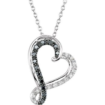 Picture of Black & White Diamond Heart Silver Necklace