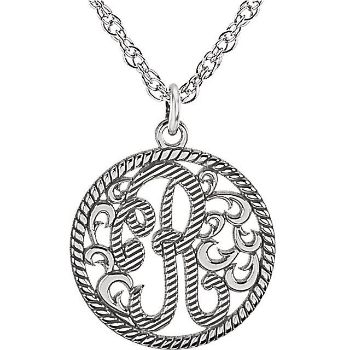 Picture of Small 15 mm 1-Letter Script Rope Border Monogram Necklace