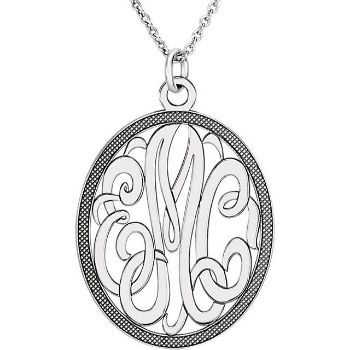 Picture of Oval 28 x 24 mm 3-Letter Script Monogram Necklace