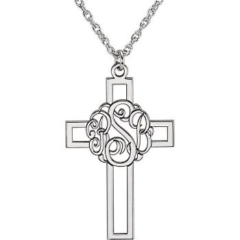 Picture of Cross 29 x 19 mm 3-Letter Script Monogram Necklace