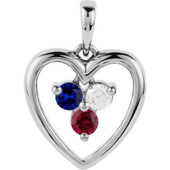 Picture of Silver Heart 3 Round Stones Mother's Pendant