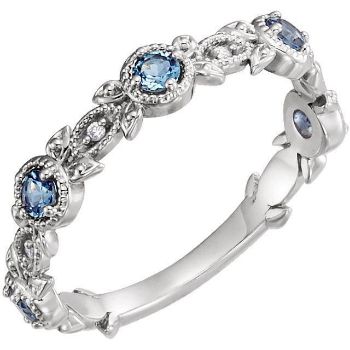 Picture of 14K White Aquamarine & Diamond Leaf Ring