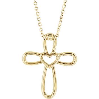 Picture of 14K Gold Open Heart Cross Pendant