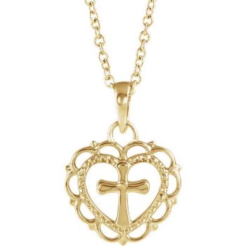 Picture of 14K Gold Heart with Cross Youth Pendant