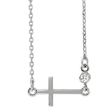 Picture of 14K Gold .03 CTW Diamond Sideways Cross 16-18" Necklace