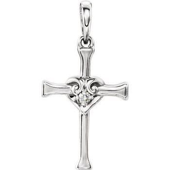 Picture of 14K Gold .025 CT Diamond Cross with Heart Pendant