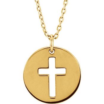 Picture of 14K Gold Pierced Cross Disc 16-18" Necklace