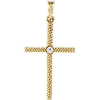 Picture of 14K Gold .03 CTW Diamond 31.95x16.3mm Rope Design Cross Pendant