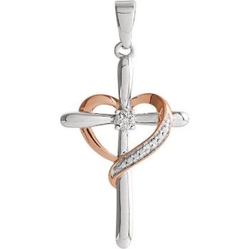 Picture of Sterling Silver 31x15.7mm Diamond Heart Cross Pendant