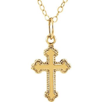 Picture of 14K Gold 16x10mm Youth Cross 15" Necklace & Packaging