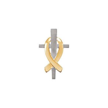 Picture of 14K White & Yellow Gold 20mm Remember Our Troops Cross Pendant