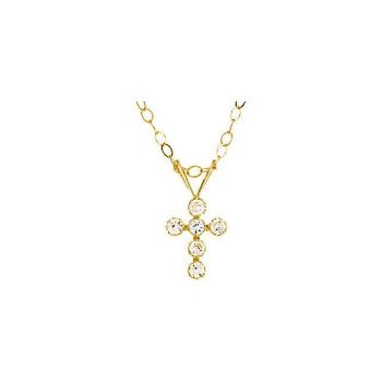 Picture of 14K Gold Youth Cubic Zirconia Cross 15" Necklace