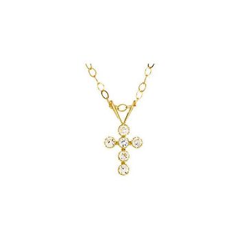 Picture of 14K Gold Youth Cubic Zirconia Cross 15" Necklace