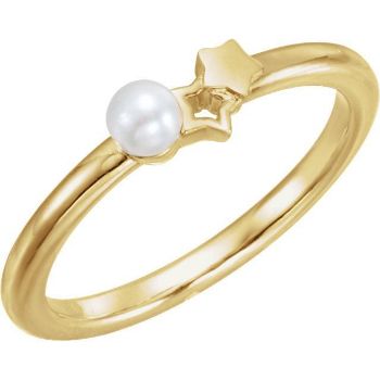 Picture of 14K Gold Freshwater Cultured Pearl Youth Double Star Ring