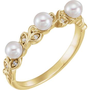 Picture of 14K Gold Pearl & .03 CTW Diamond Stackable Leaf Pattern Ring