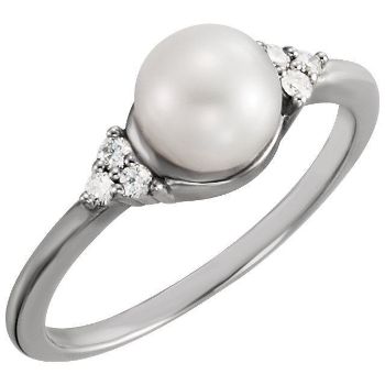 Picture of 14K Gold 6.5-7mm Freshwater Cultured Pearl & .09 CTW Diamond Ring