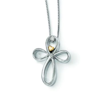Picture of Silver & Gold Arms Of Love Diamond Cross Necklace